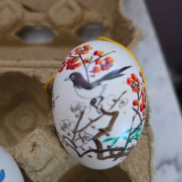 Vintage Hand Painted Decorative Easter Eggs Set 3 Floral Bird Hanging Ornaments - Picture 2 of 7